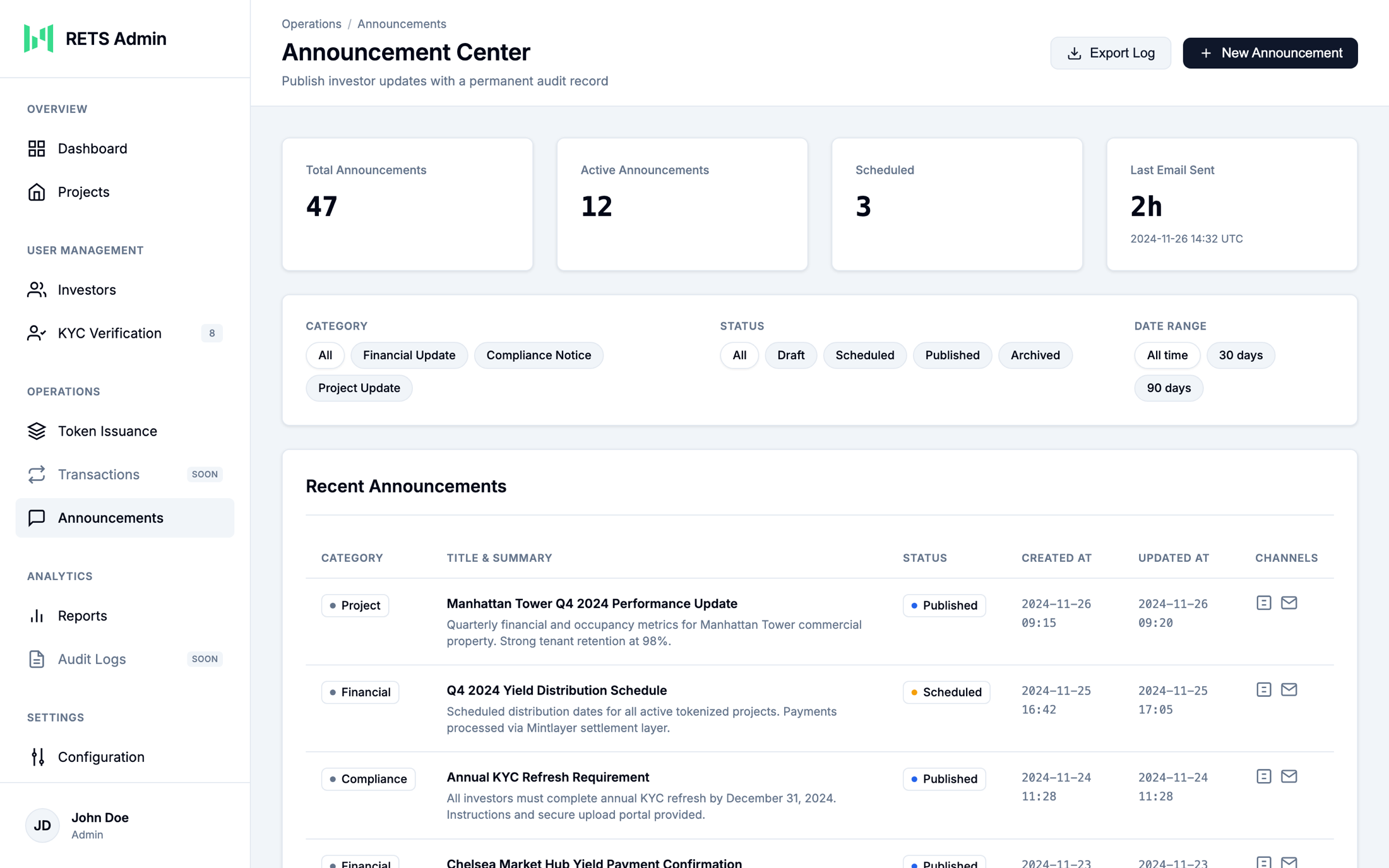 Admin announcement composer