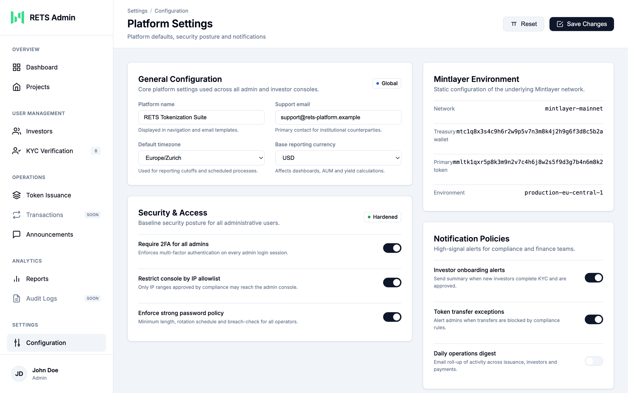 Platform settings