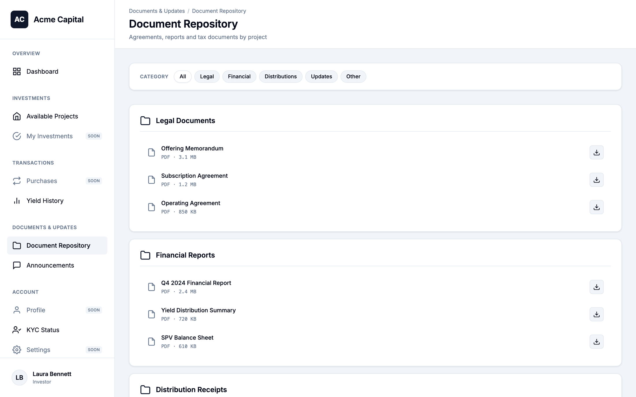 Document repository with agreements and reports