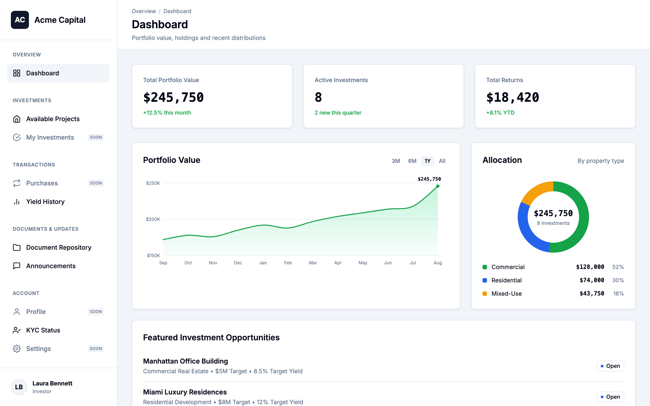 Portfolio dashboard themed for a whitelabel client